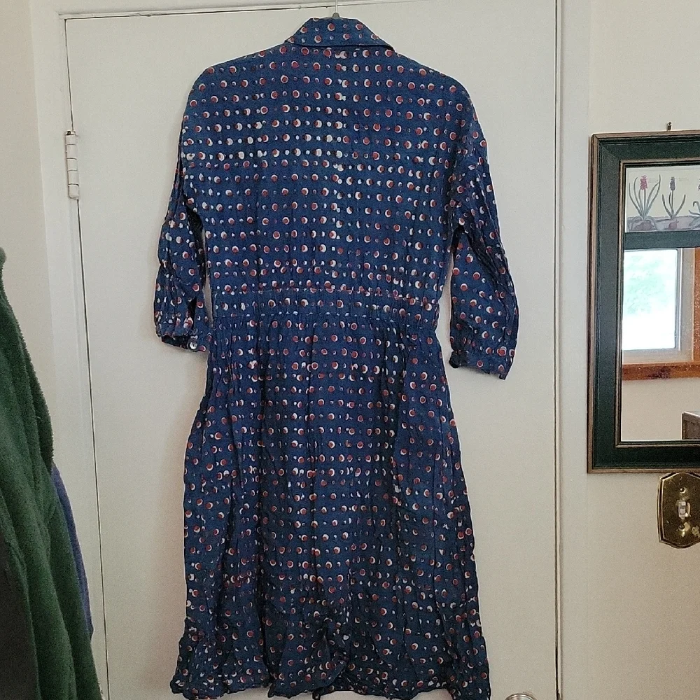 Orvana Navy With Red Polka Dot Long Sleeve Dress Medium - Picture 3 of 4